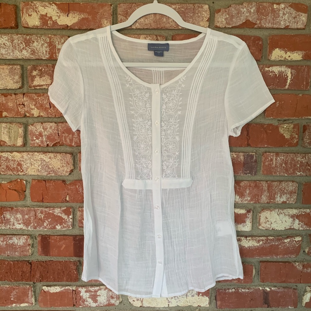 White Embroidered Scoop Neck Top
